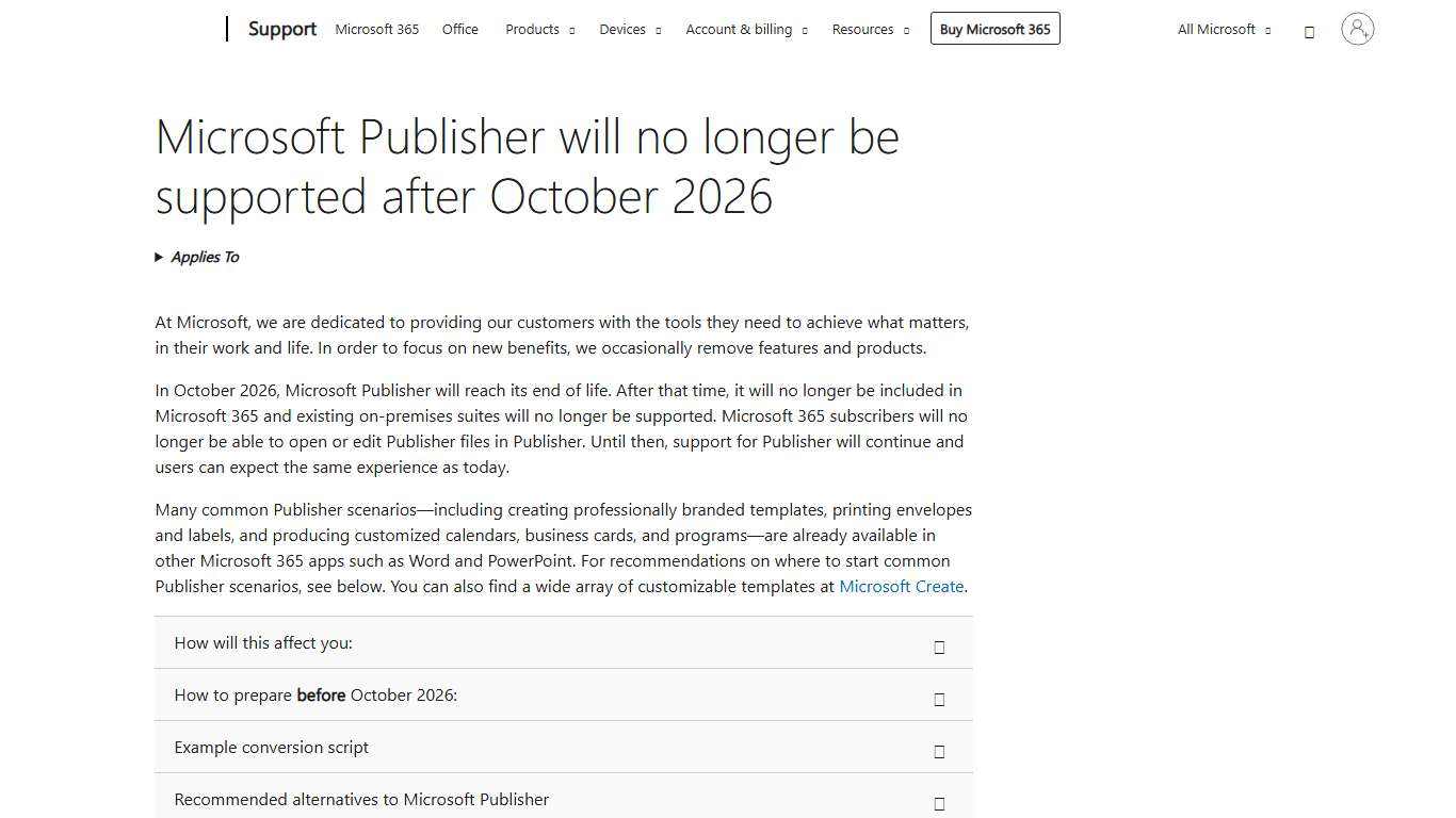 Microsoft Publisher will no longer be supported after October 2026 - Microsoft Support